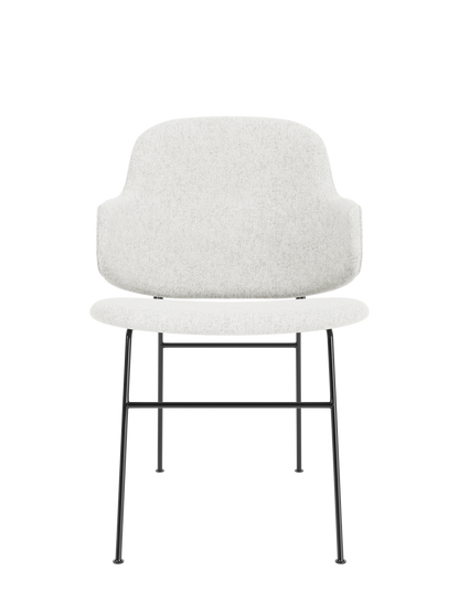 Fully upholstered Penguin Dining Chair featuring light grey Hallingdal textile and a slim black powder-coated steel frame.