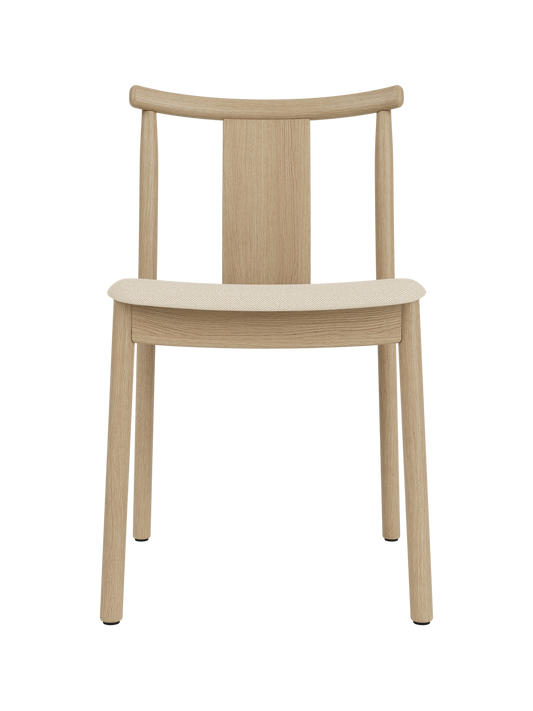 Merkur Dining Chair in natural oak with a light beige Hallingdal 65 200 upholstered seat and solid wood frame.