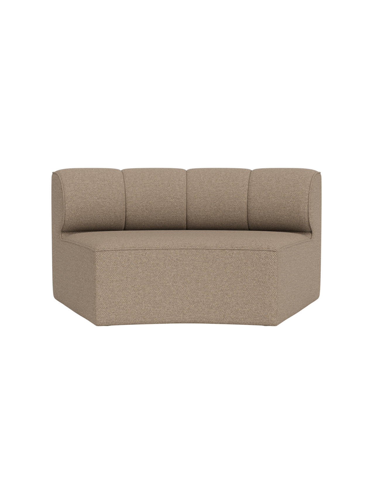 Concave Eave Seamline Modular Sofa in Logan Flint fabric with a curved backrest and textured taupe upholstery.