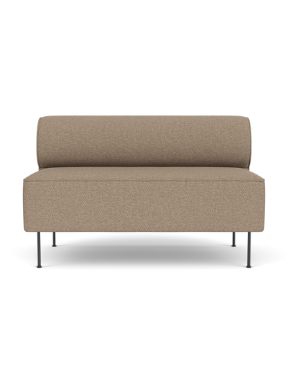 Front view of the Eave Dining Sofa in Logan Flint fabric, featuring a minimalist design with slender metal legs.