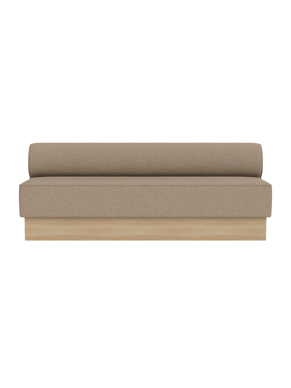 Eave Dining Sofa upholstered in Logan Flint fabric, featuring a natural oak base and clean minimalist lines.