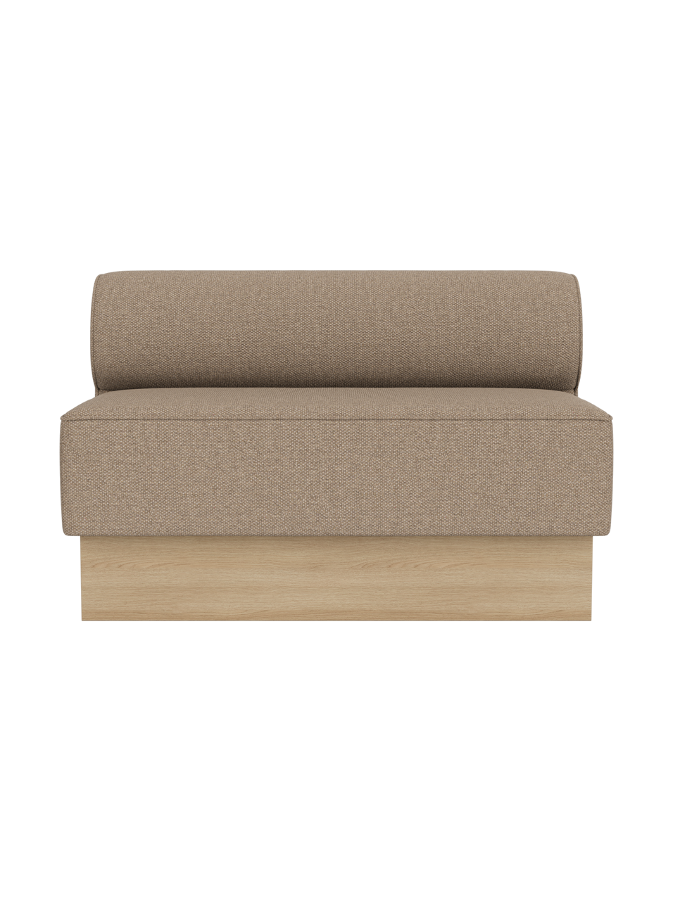 Eave Dining Sofa, Plateau in Logan Flint upholstery with a natural oak base.