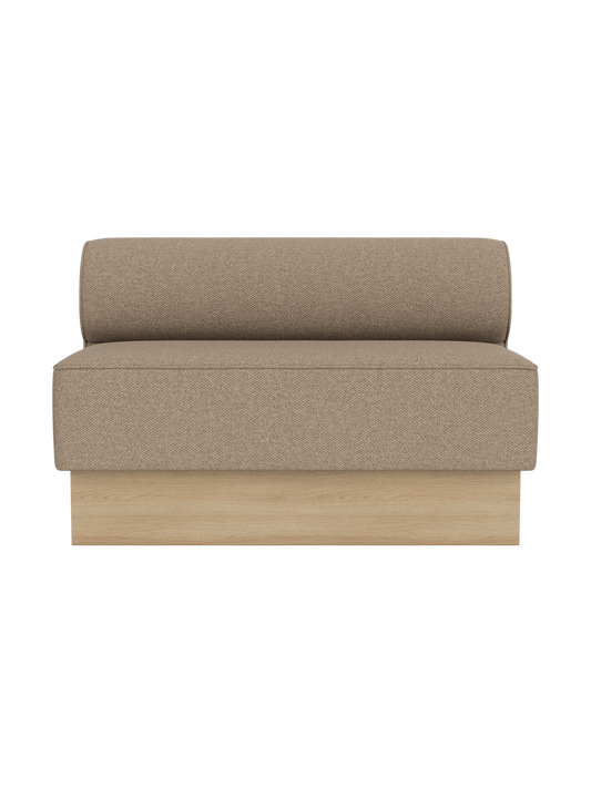 Eave Dining Sofa, Plateau in Logan Flint upholstery with a natural oak base.