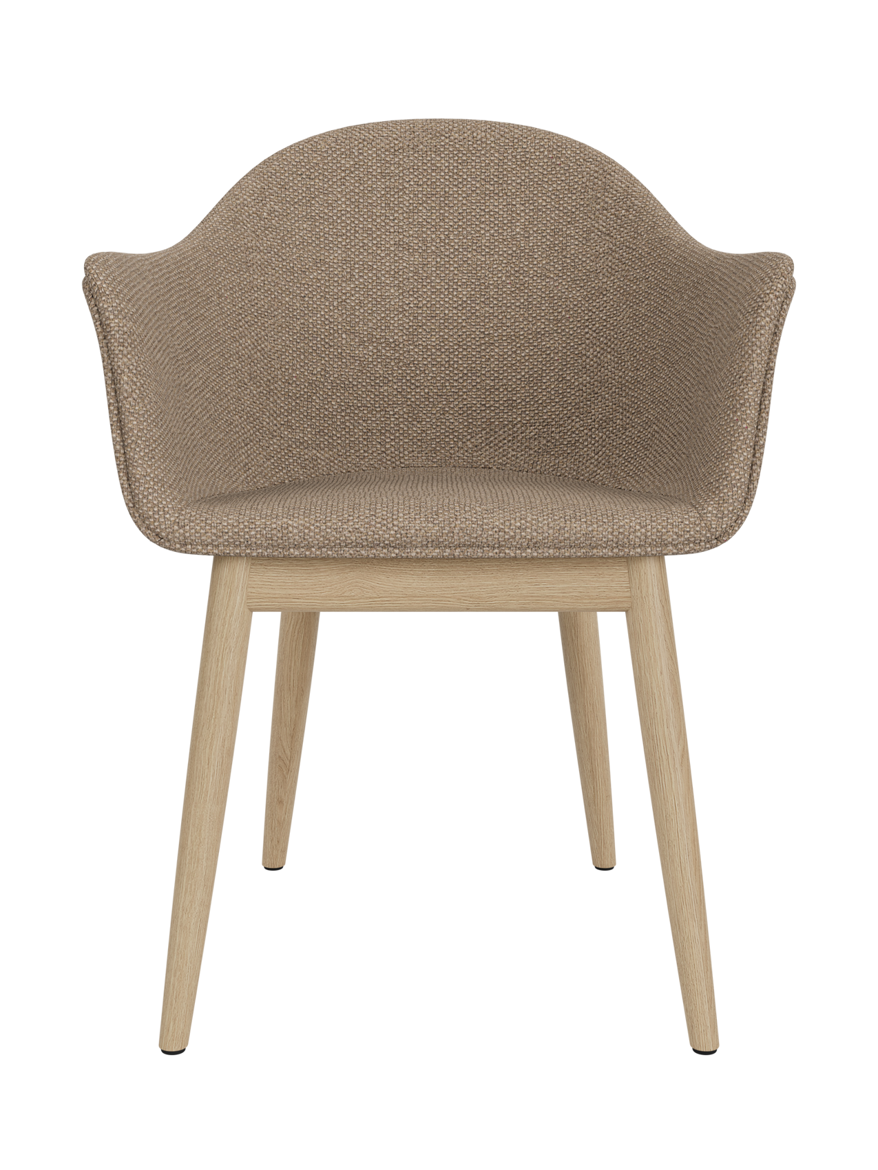 Harbour Dining Chair with a natural oak base and Logan Flint upholstery, featuring a curved shell and open armrests.