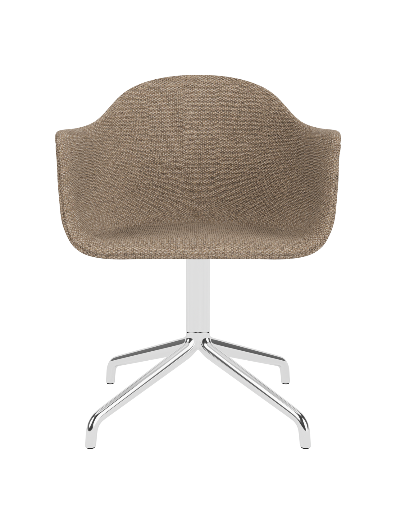 Harbour Dining Chair in Logan Flint fabric with a polished aluminium star base and curved armrests.
