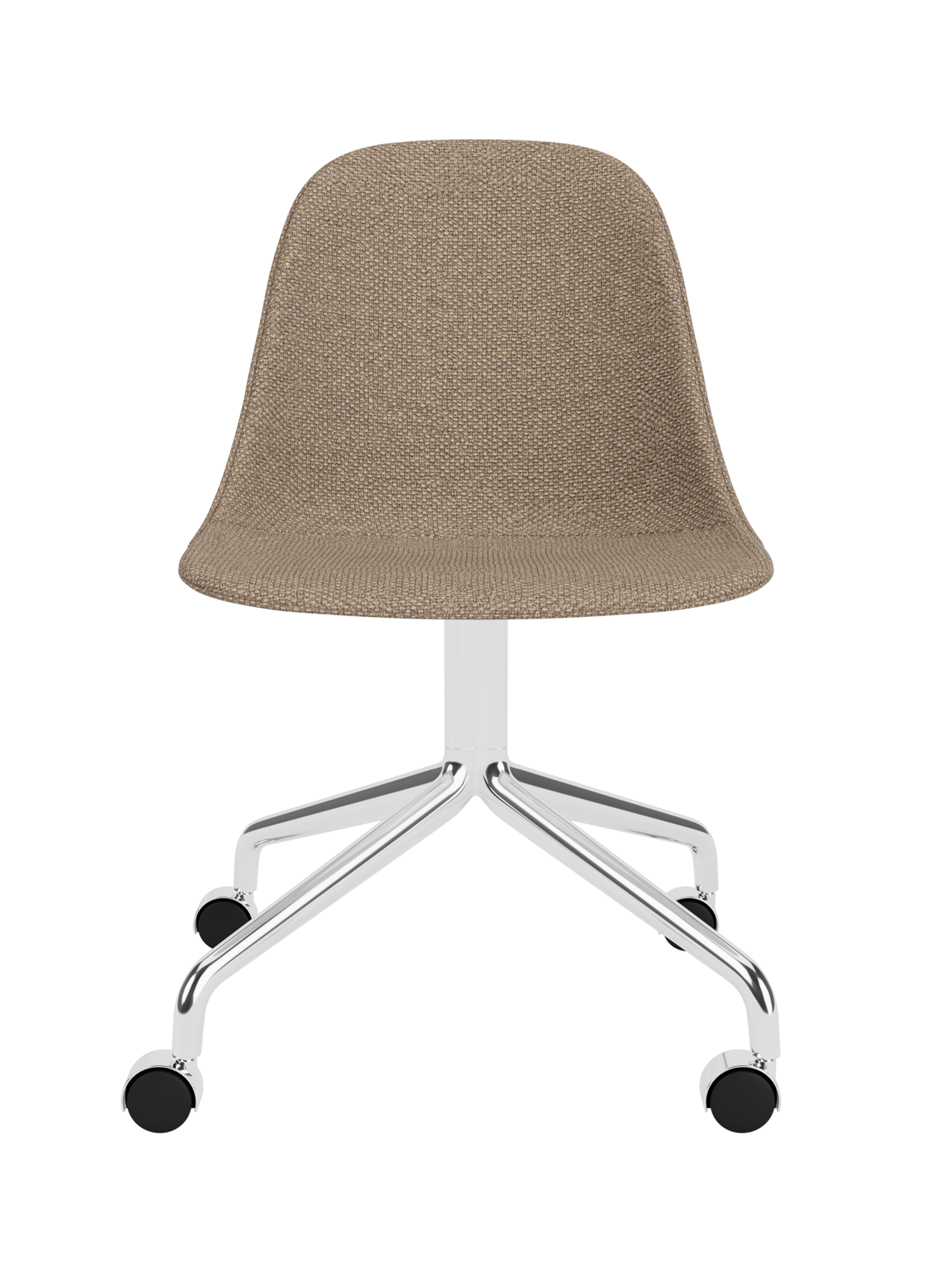 Harbour Side Dining Chair featuring Logan Flint upholstery and a polished aluminium star base with rolling casters.