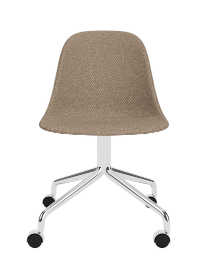 Harbour Side Dining Chair featuring Logan Flint upholstery and a polished aluminium star base with rolling casters.