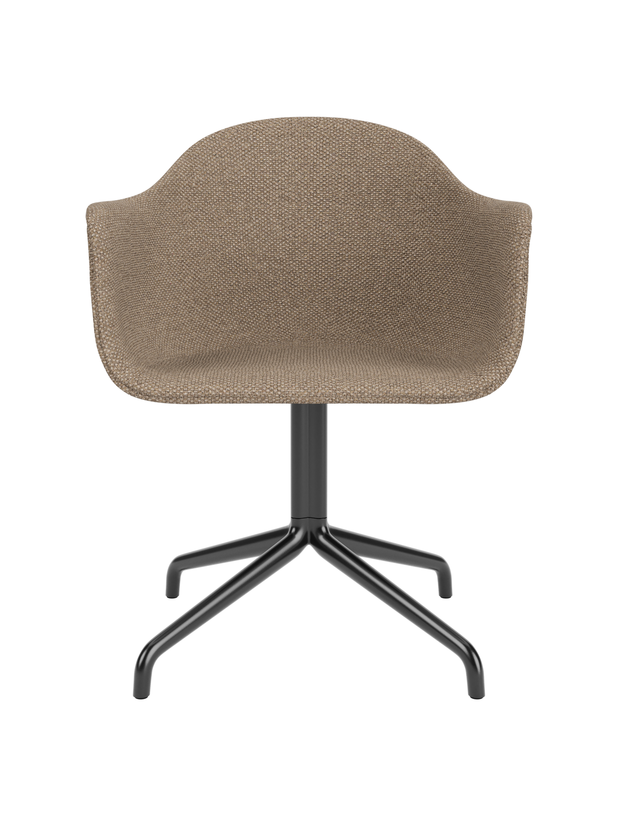 Harbour Dining Chair featuring textured Logan Flint upholstery and a sleek black star swivel base.