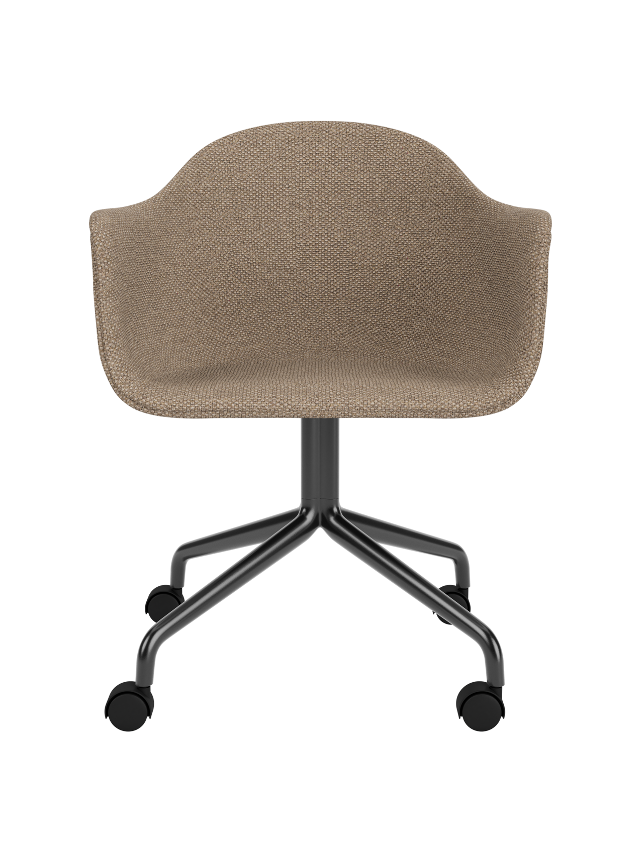 Harbour Dining Chair in textured Logan Flint upholstery featuring a black star base with casters.
