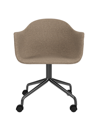 Harbour Dining Chair in textured Logan Flint upholstery featuring a black star base with casters.