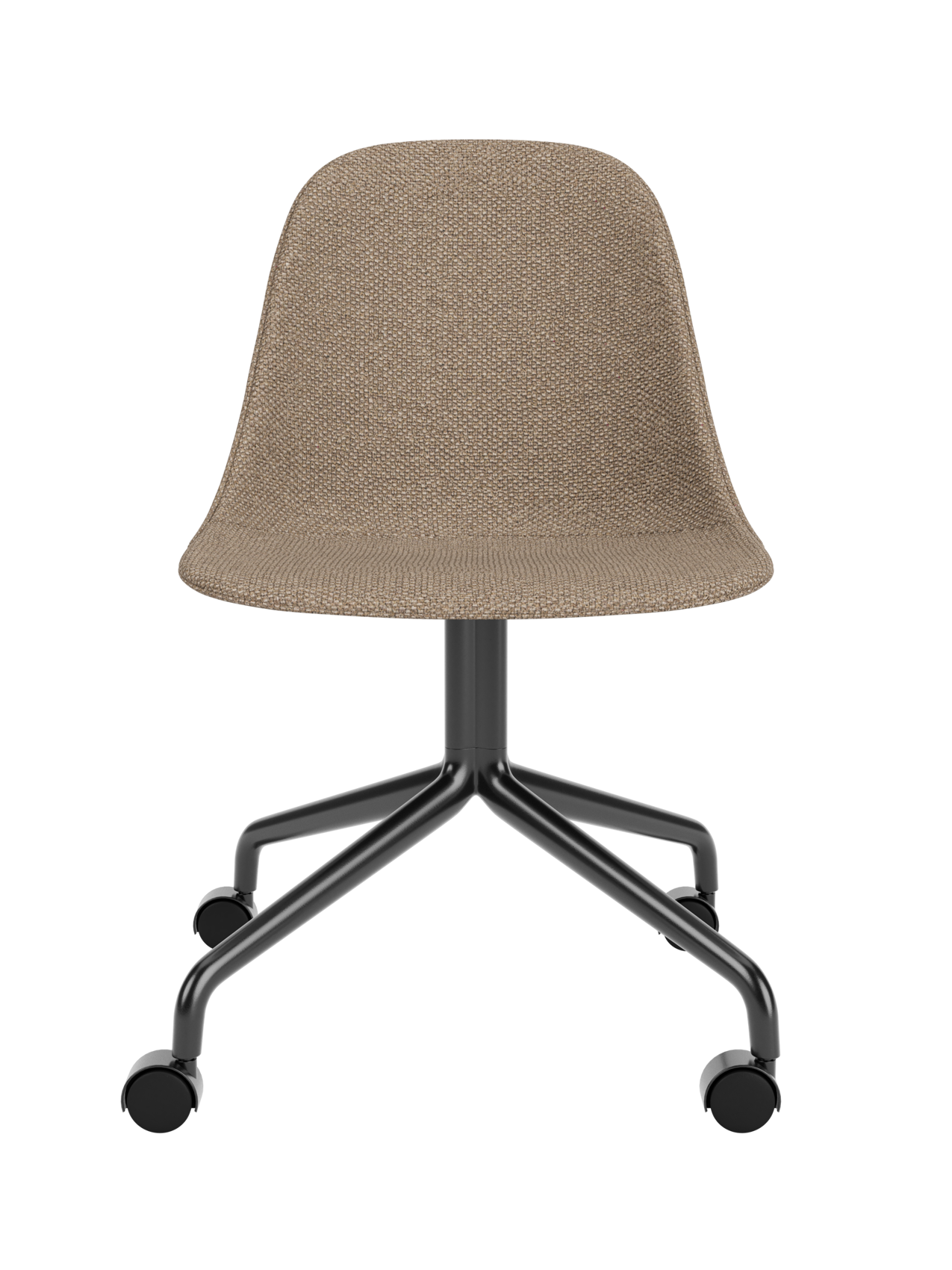 Upholstered Harbour Side Dining Chair in brown Logan Flint with a black star base and castors on a white background.