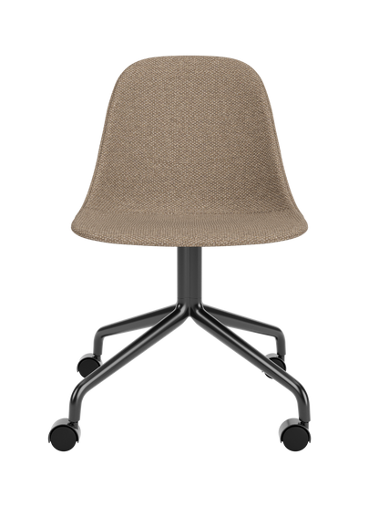 Upholstered Harbour Side Dining Chair in brown Logan Flint with a black star base and castors on a white background.
