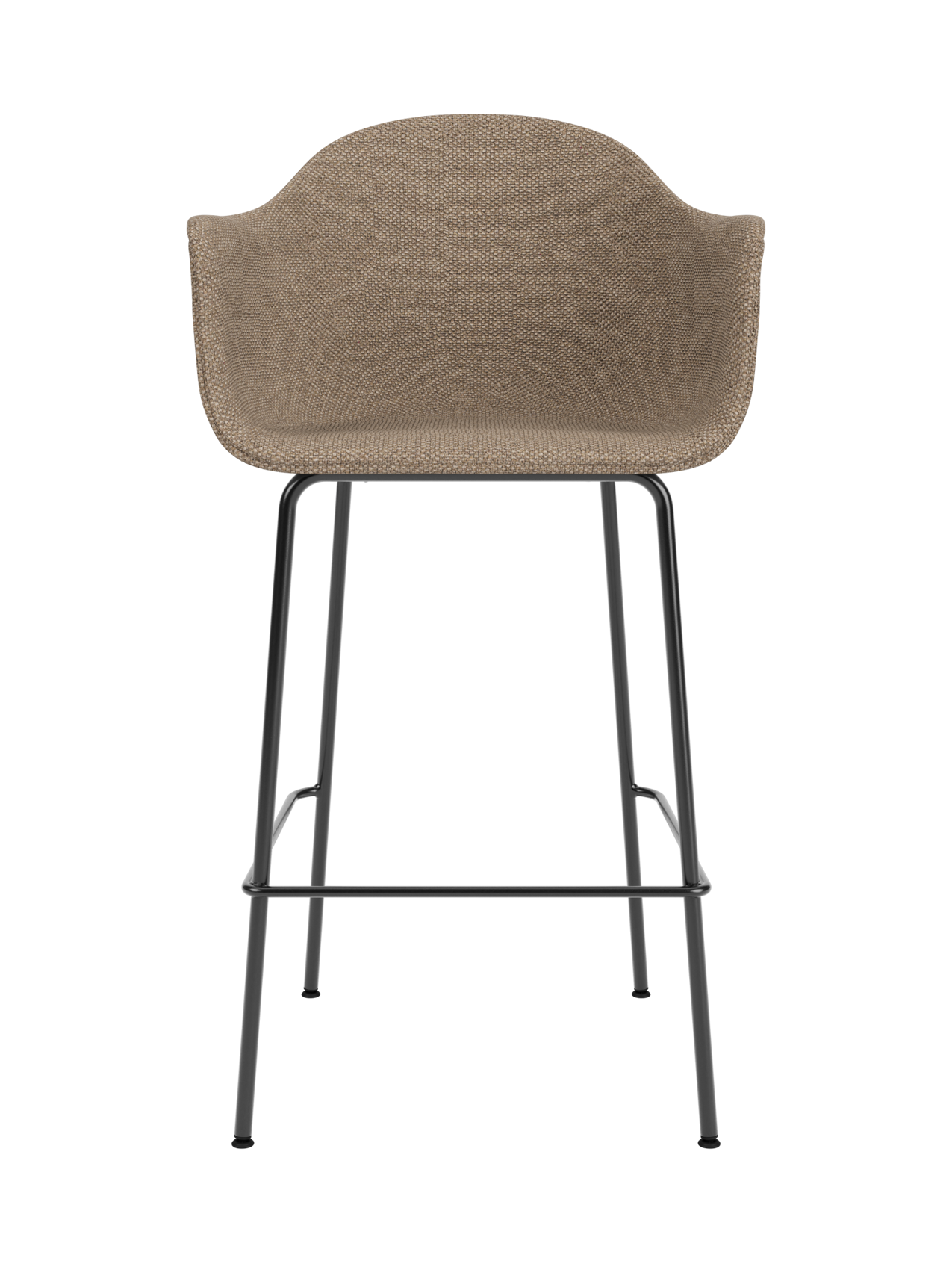 Harbour Bar Chair upholstered in Logan Flint fabric with a slim black powder-coated steel frame and footrest.