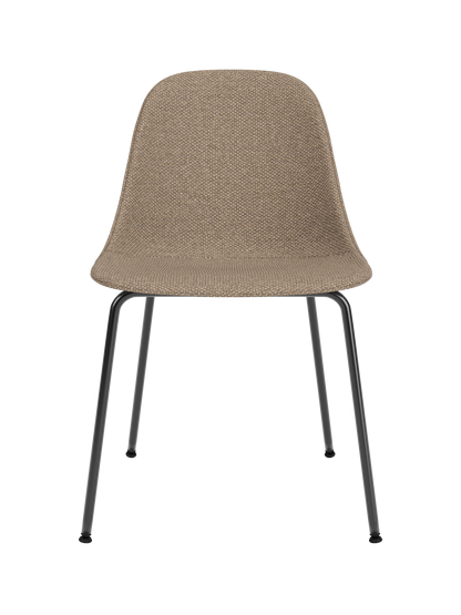 Harbour Side Dining Chair featuring textured Logan Flint upholstery and a minimalist black steel base.