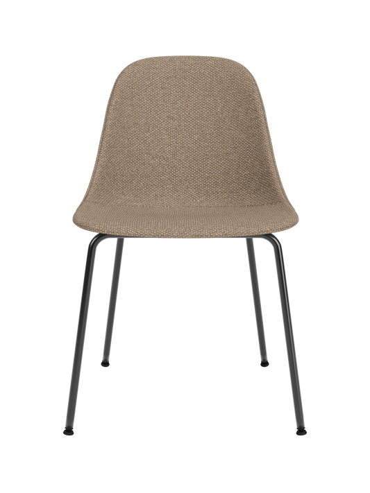 Harbour Side Dining Chair featuring textured Logan Flint upholstery and a minimalist black steel base.