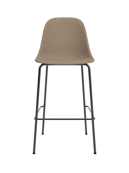 Harbour Side Counter Chair in Logan Flint upholstery with a slender black powder-coated steel base and footrest.