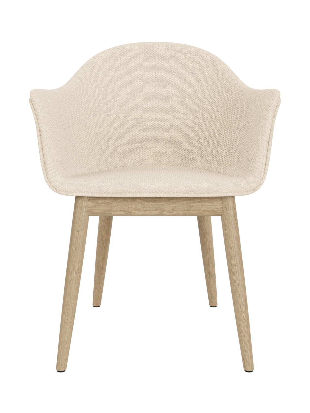 Harbour Dining Chair with textured Logan Jasmine upholstery and a natural oak wooden base, viewed from the front.