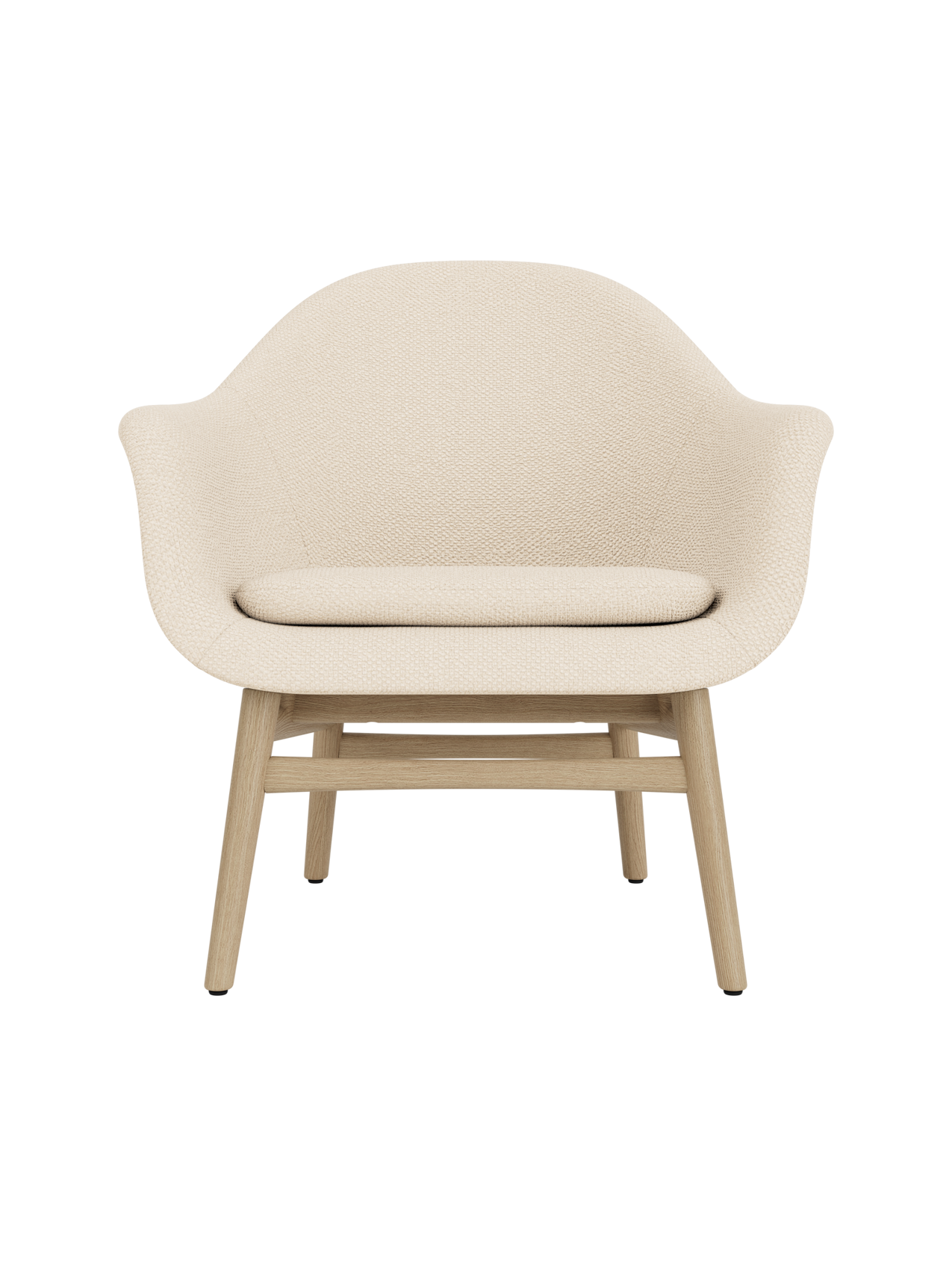Harbour Lounge Chair featuring cream Logan Jasmine upholstery and a solid natural oak wood frame.