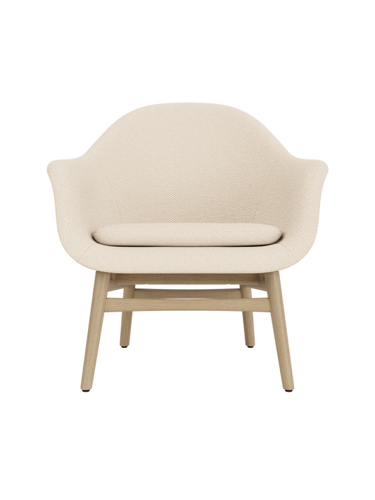 Harbour Lounge Chair featuring cream Logan Jasmine upholstery and a solid natural oak wood frame.
