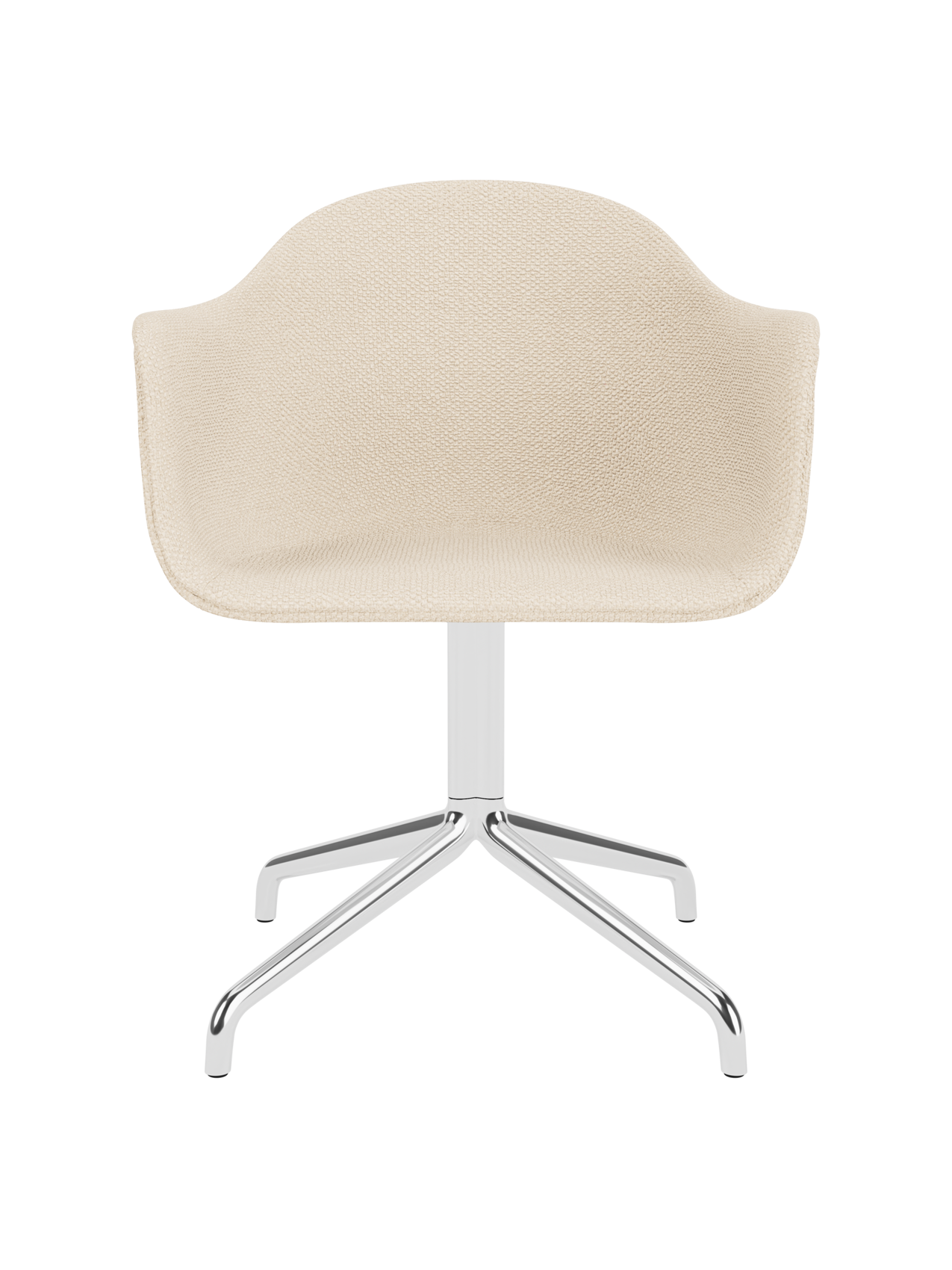 Harbour Dining Chair in textured Logan Jasmine upholstery with a polished aluminium star base on a white background.
