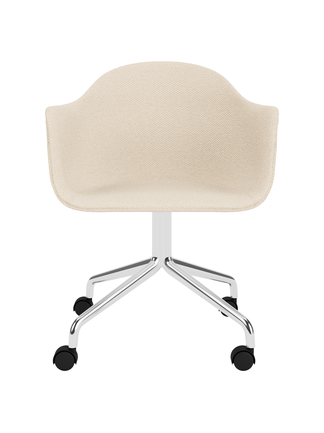 Logan Jasmine upholstered Harbour Dining Chair featuring a polished aluminium star base with black castors.