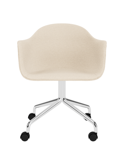 Logan Jasmine upholstered Harbour Dining Chair featuring a polished aluminium star base with black castors.