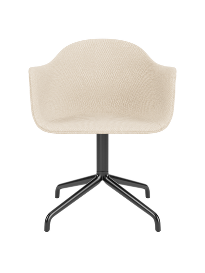 Harbour Dining Chair in Logan Jasmine upholstery featuring a black powder-coated aluminum star base.