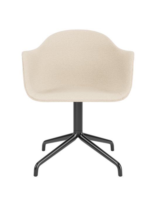 Harbour Dining Chair in Logan Jasmine upholstery featuring a black powder-coated aluminum star base.
