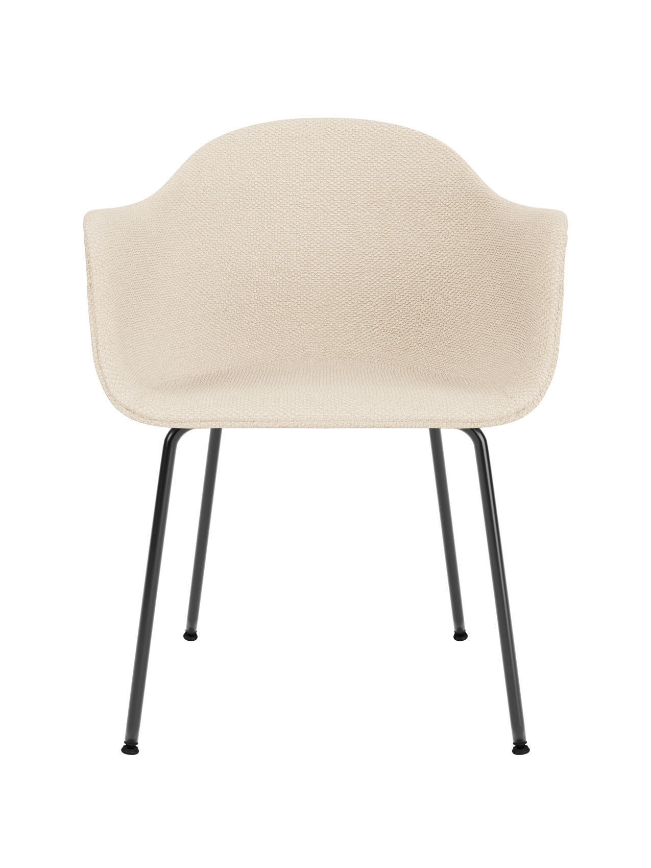 Harbour Dining Chair featuring textured Logan Jasmine fabric upholstery and a slim black steel base.