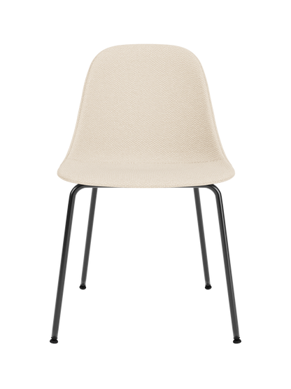 Harbour Side Dining Chair featuring a textured Logan Jasmine upholstery and slim black steel legs.