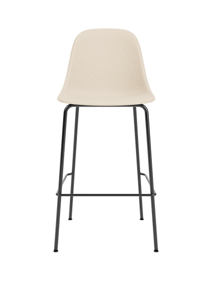 Harbour Side Counter Chair upholstered in Logan Jasmine fabric with a slender black powder-coated steel base.