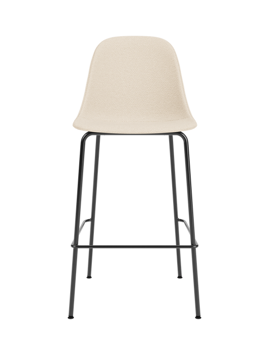 Harbour Side Counter Chair upholstered in Logan Jasmine fabric with a slender black powder-coated steel base.
