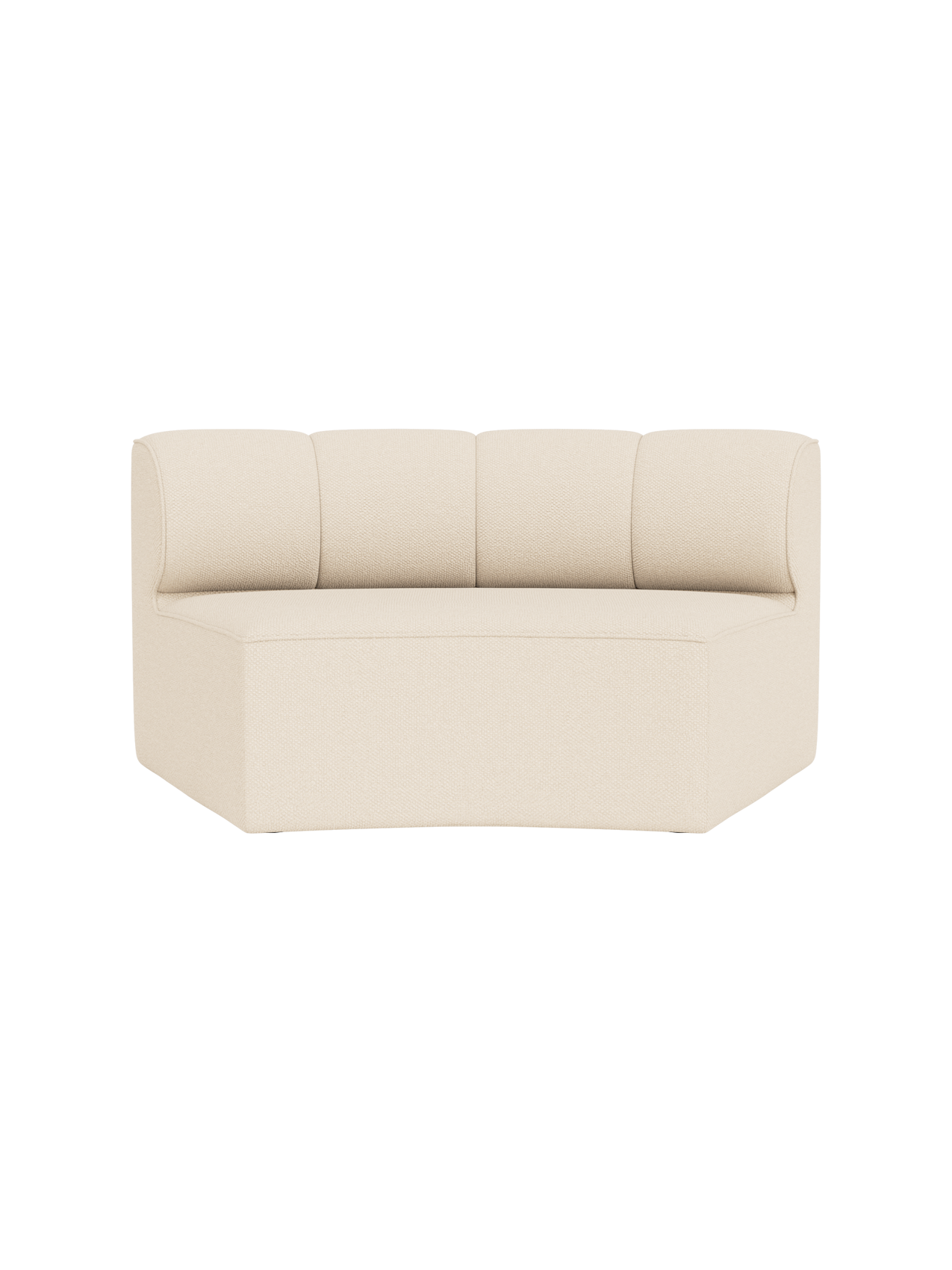 Concave Eave Seamline Modular Sofa open section in cream Logan Jasmine fabric with a minimalist curved backrest.