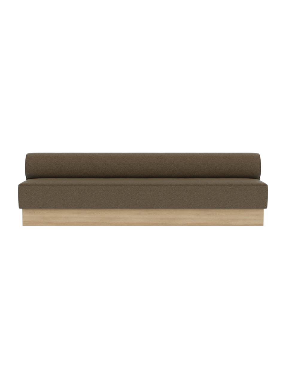 Eave Dining Sofa, Plateau in Logan Nutmeg with a natural oak base.