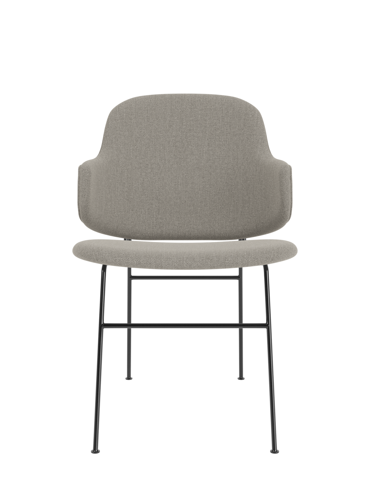 Fully upholstered Penguin Dining Chair featuring grey Re-Wool 218 fabric and a slender black steel frame.