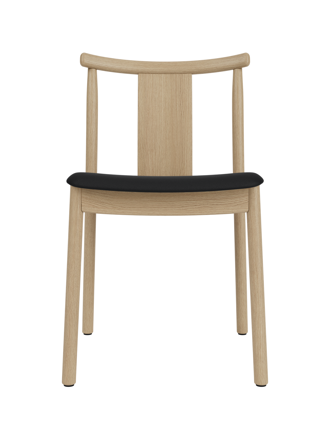 Merkur Dining Chair in natural oak with a black Sierra leather seat, featuring a curved backrest and solid wood frame.