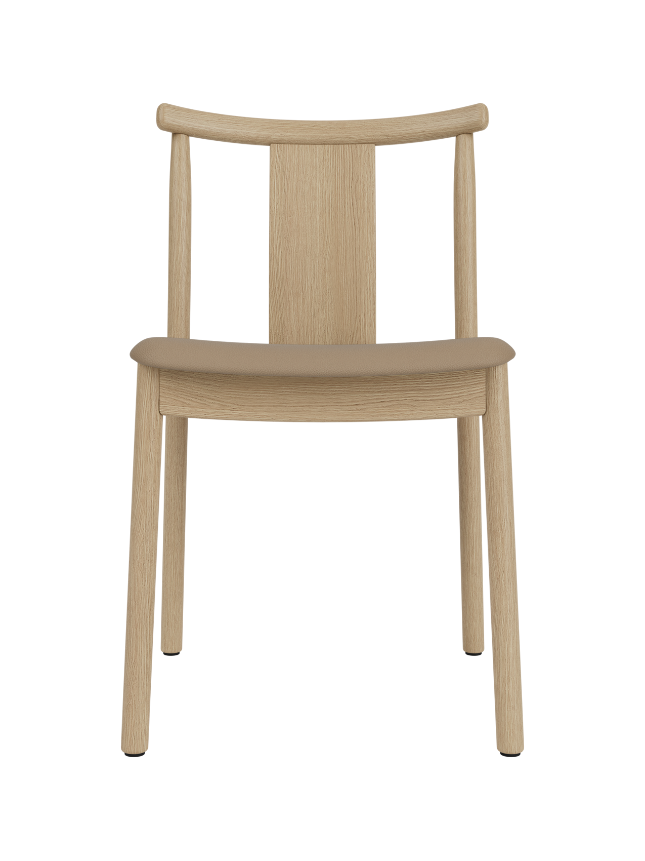 Merkur Dining Chair in natural oak with a tan Sierra leather seat, featuring a minimalist solid wood frame.