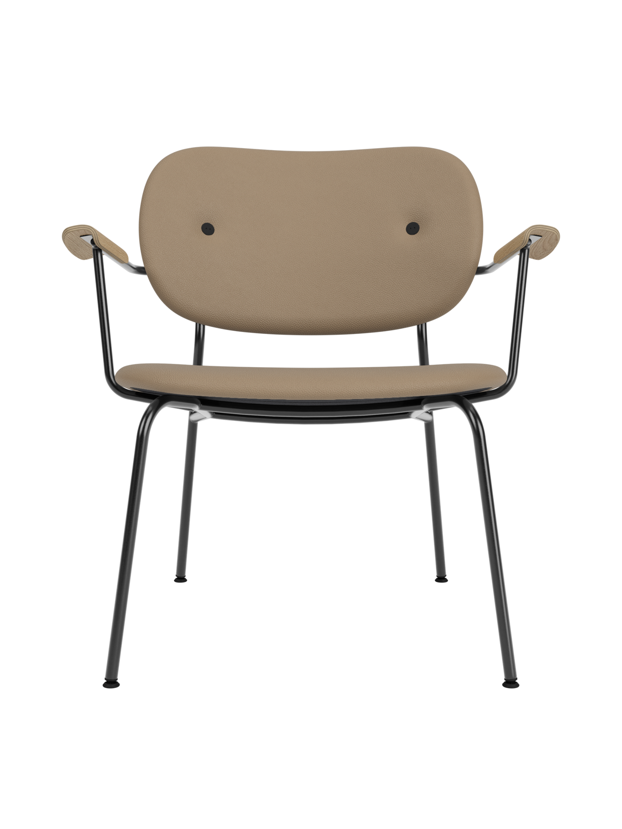 Co Lounge Chair in Sierra 1611 leather with natural oak armrests and a slender black powder-coated steel frame.