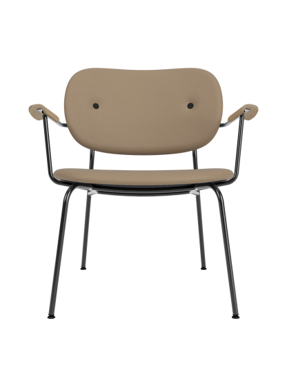 Co Lounge Chair in Sierra 1611 leather with natural oak armrests and a slender black powder-coated steel frame.