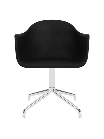 Harbour Dining Chair with a black Sierra 1001 upholstered shell and a polished aluminium star swivel base.