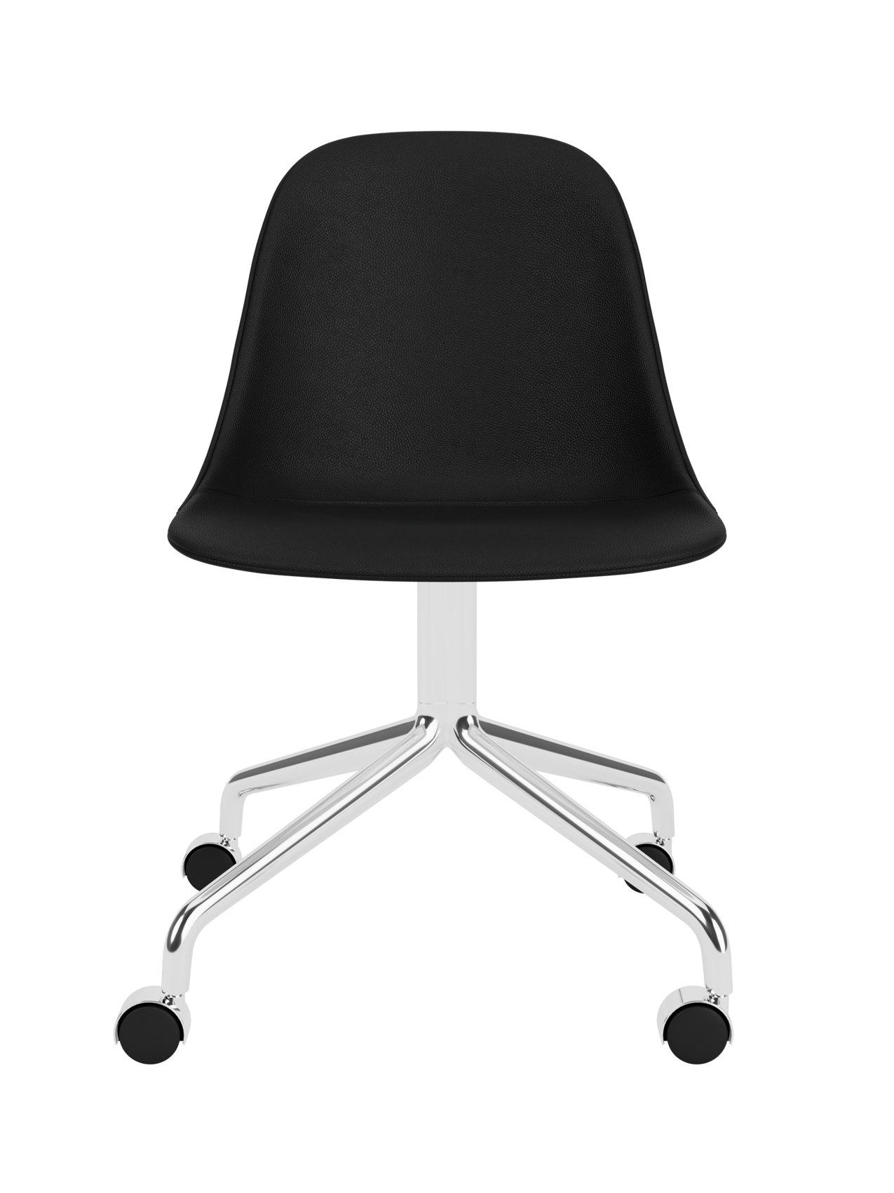 Harbour Side Dining Chair with black Sierra 1001 upholstery and a polished aluminium star base with casters.