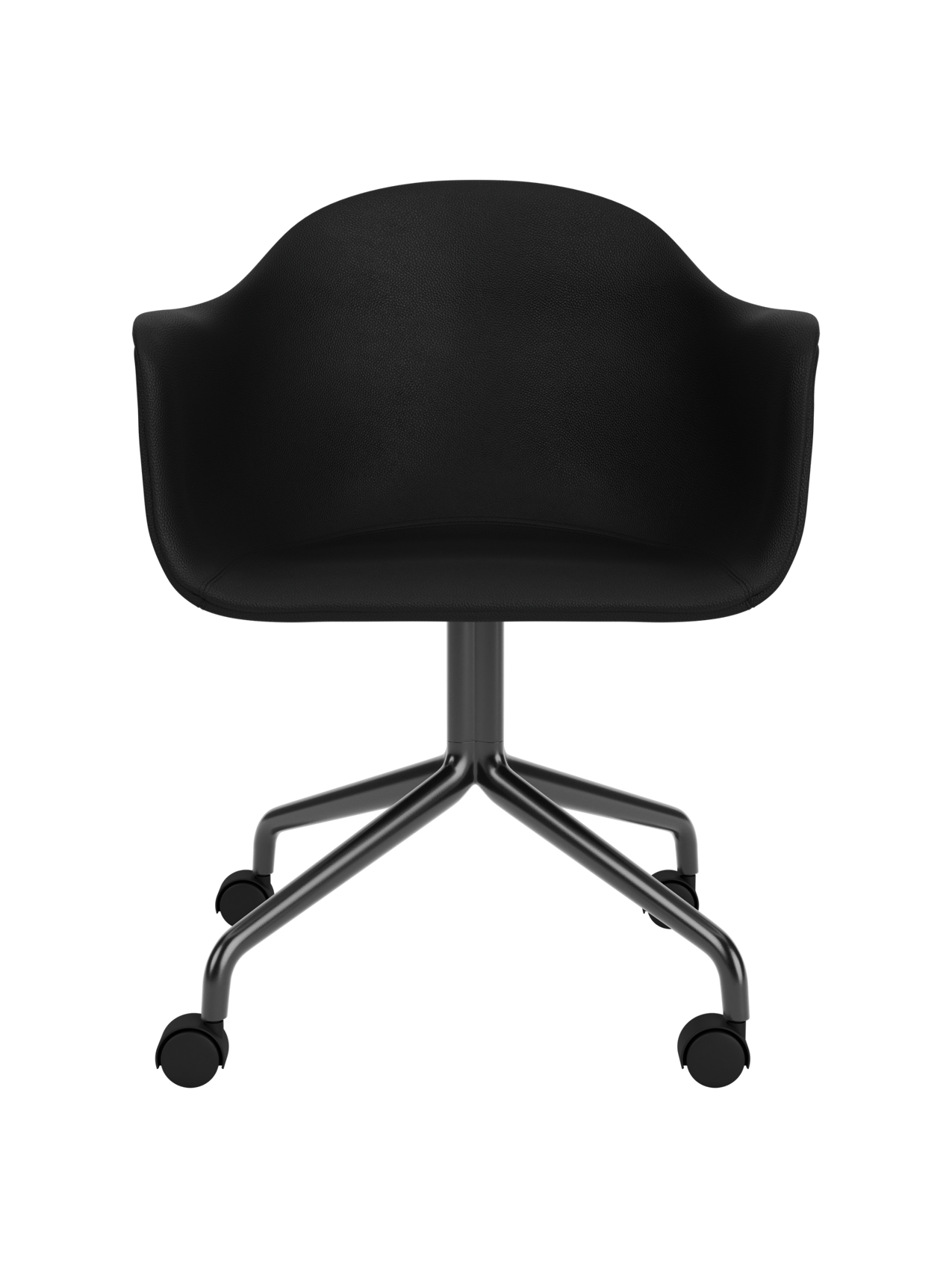 Harbour Dining Chair in black Sierra 1001 leather with a matching black star base and casters.