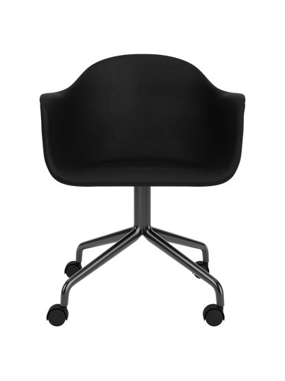 Harbour Dining Chair in black Sierra 1001 leather with a matching black star base and casters.