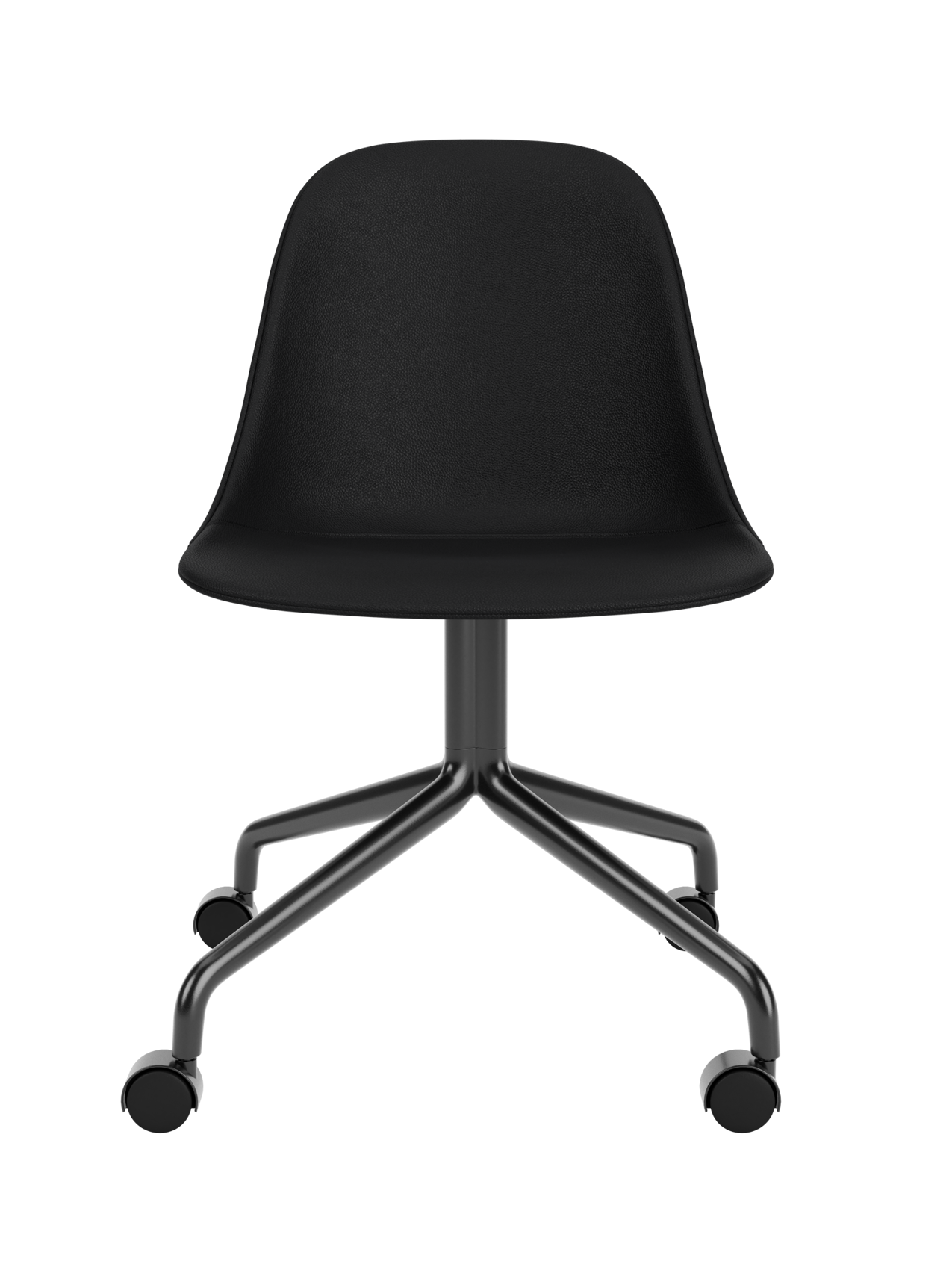 Harbour Side Dining Chair with black Sierra 1001 leather upholstery and a black star base with casters.