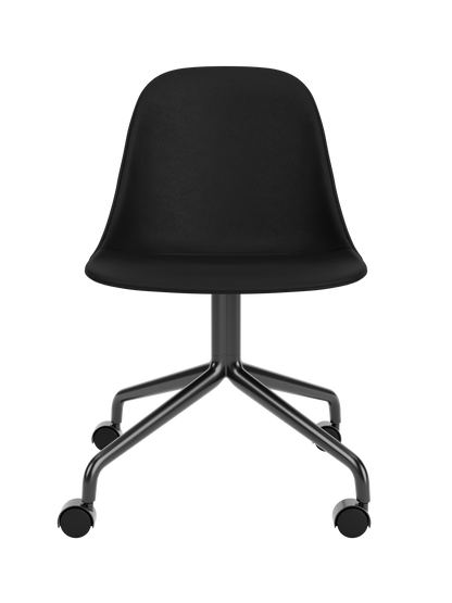 Harbour Side Dining Chair with black Sierra 1001 leather upholstery and a black star base with casters.