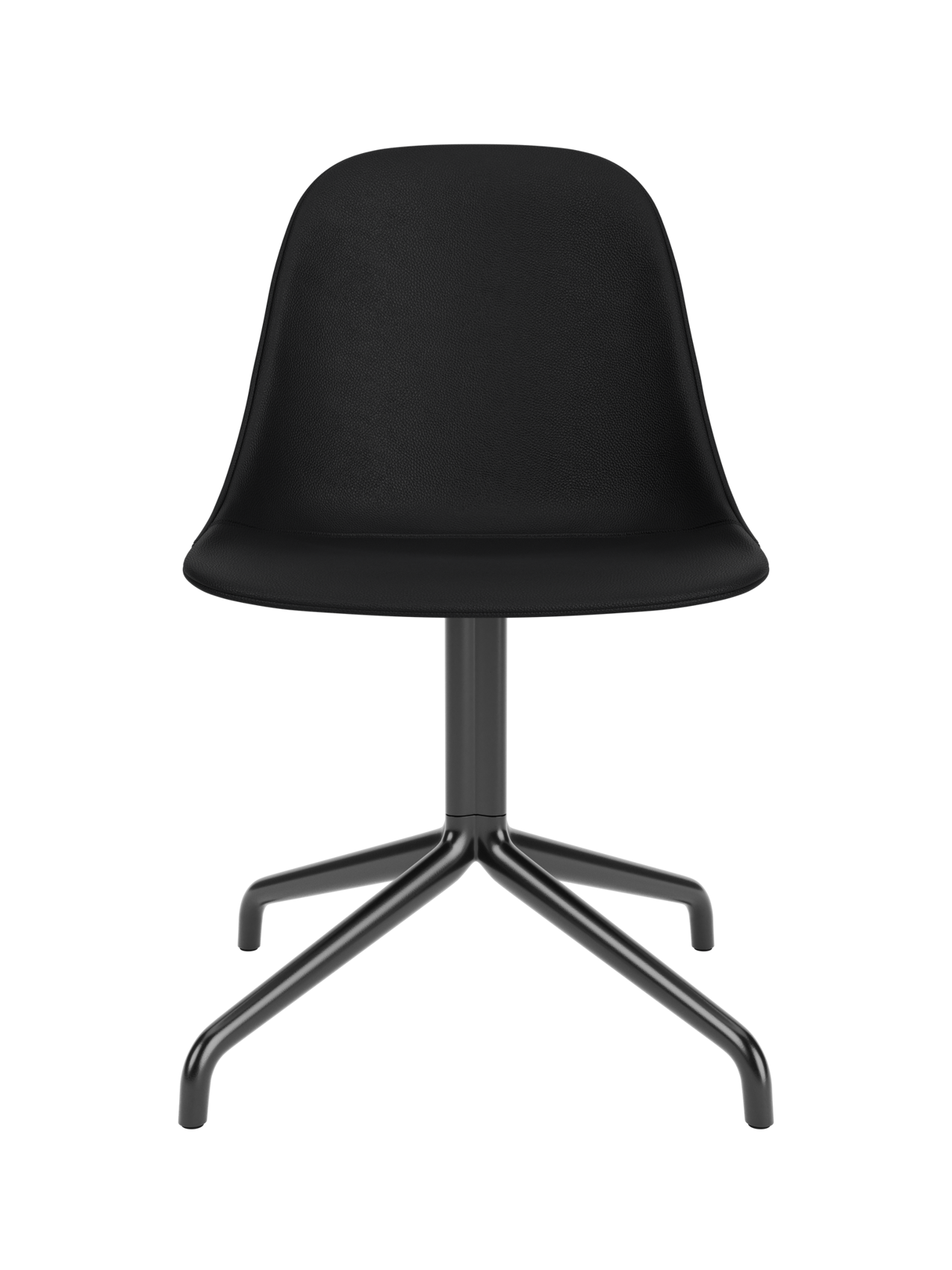 Minimalist Harbour Side Dining Chair with black leather upholstery and a powder-coated black star swivel base.