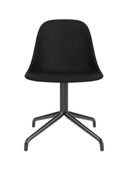 Minimalist Harbour Side Dining Chair with black leather upholstery and a powder-coated black star swivel base.