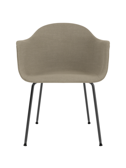 Harbour Dining Chair featuring grey Remix 233 upholstery and a minimalist black steel base.