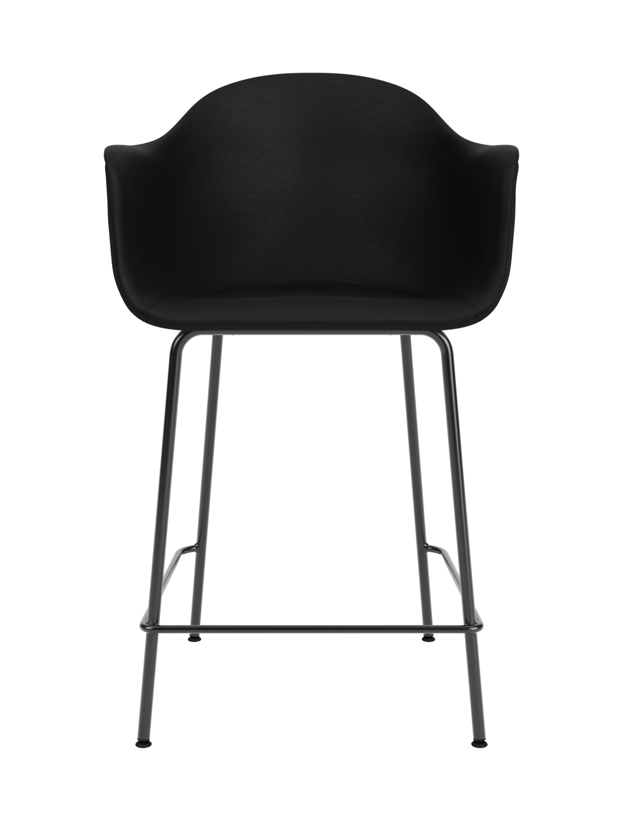 Harbour Counter Chair featuring black Sierra leather upholstery and a sleek black powder-coated steel base.