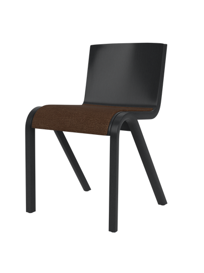 Ready Dining Chair in black painted oak with a brown bouclé upholstered seat and minimalist cantilevered silhouette.